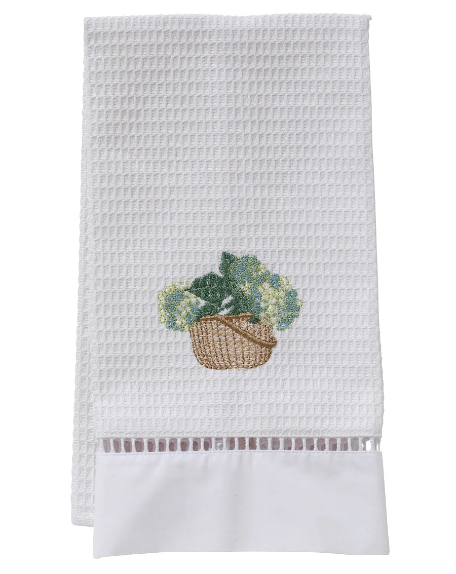Guest Towel, Waffle Weave, Hydrangea Basket (Cream/Blue)