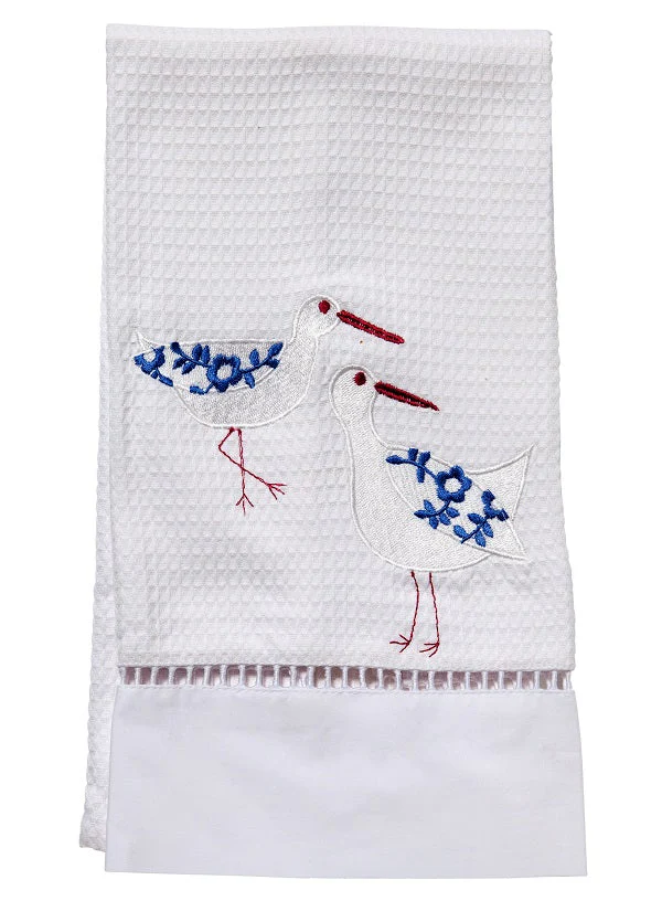 Guest Towel, Waffle Weave, Sandpipers (White/Blue)