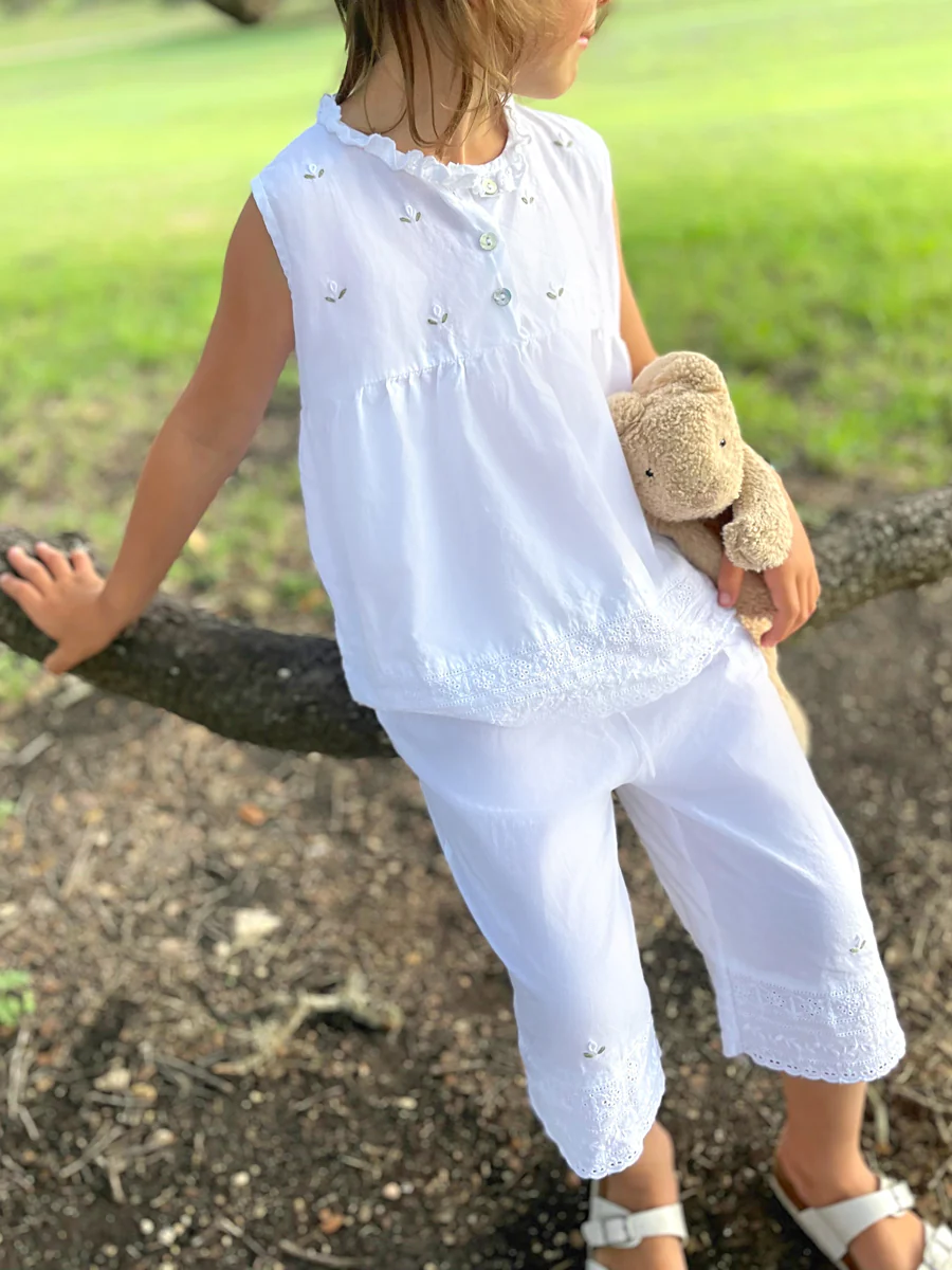Rosie White Cotton Pant Set, Embroidered - Image 3
