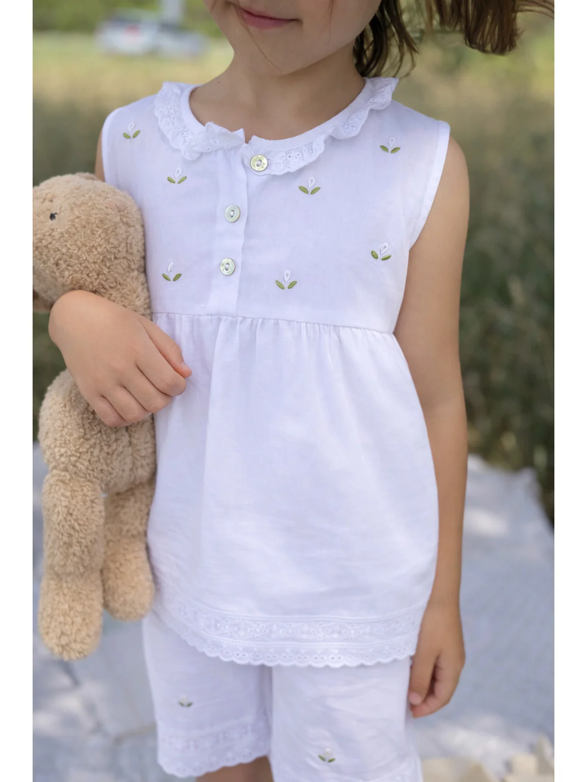 Rosie White Cotton Pant Set, Embroidered - Image 6