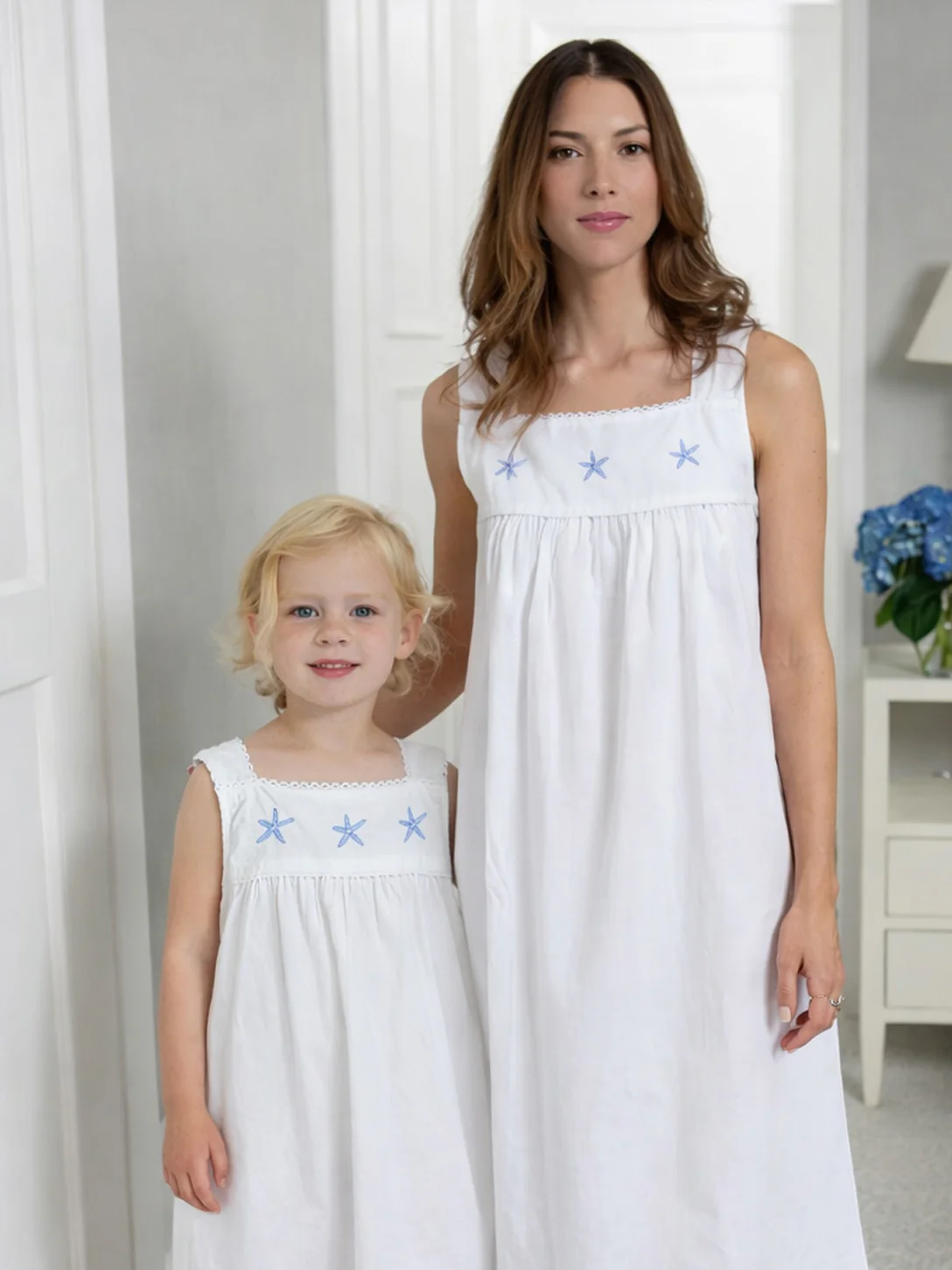 Starfish White Cotton Nightgown, Embroidered - Image 4